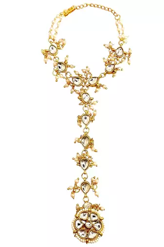 Gold plated kundan hathphool ring bracelet