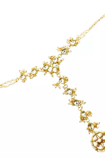 Gold plated kundan hathphool ring bracelet
