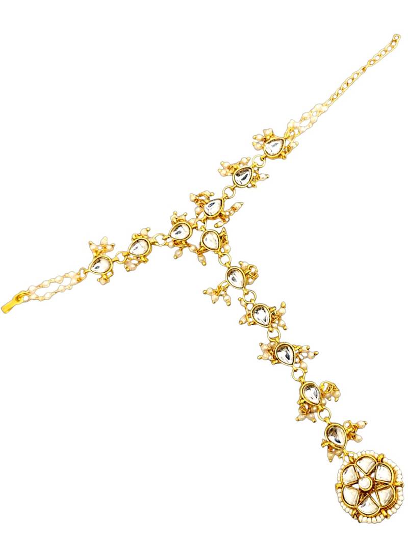 Gold plated kundan hathphool ring bracelet