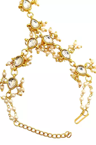 Gold plated kundan hathphool ring bracelet