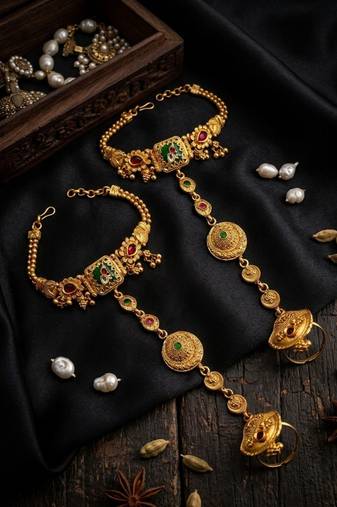 Set of 2 heritage design adjustable hathphool ring bracelet