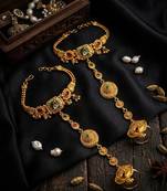 Set of 2 heritage design adjustable hathphool ring bracelet