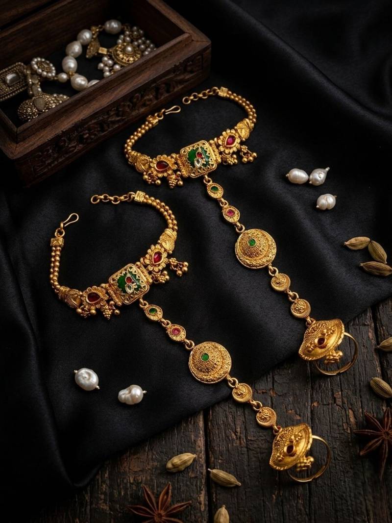 Set of 2 heritage design adjustable hathphool ring bracelet