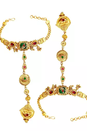 Set of 2 heritage design adjustable hathphool ring bracelet