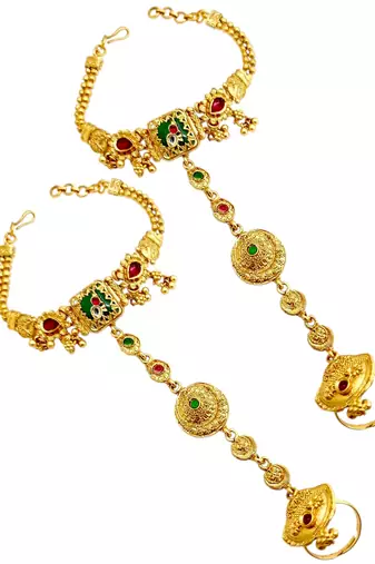 Set of 2 heritage design adjustable hathphool ring bracelet