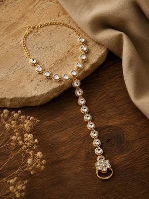 Gold plated kundan hathphool ring bracelet 1