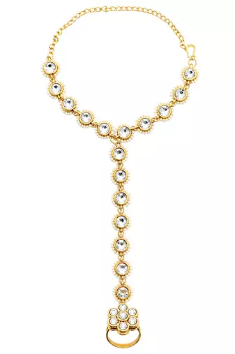 Gold plated kundan hathphool ring bracelet