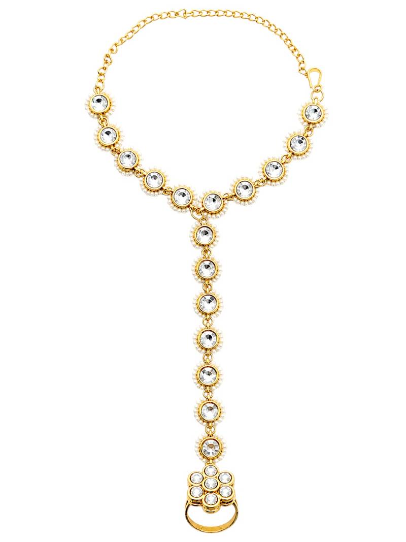 Gold plated kundan hathphool ring bracelet