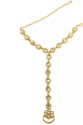 Gold plated kundan hathphool ring bracelet