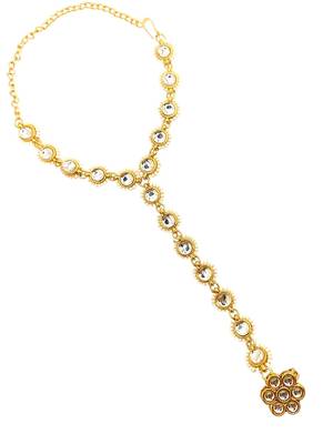 Gold plated kundan hathphool ring bracelet 4
