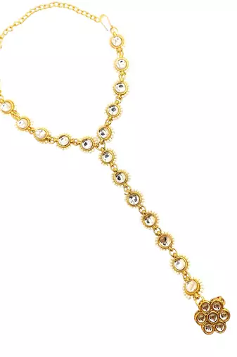 Gold plated kundan hathphool ring bracelet
