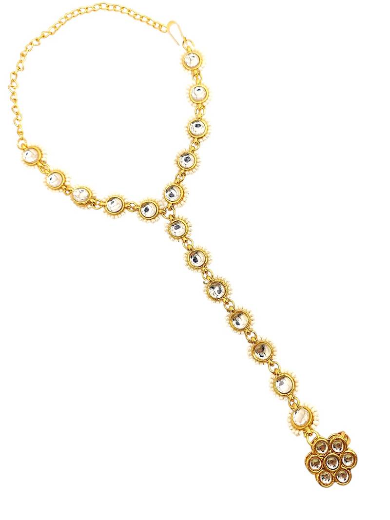 Gold plated kundan hathphool ring bracelet
