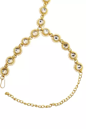 Gold plated kundan hathphool ring bracelet