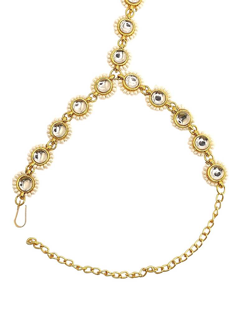 Gold plated kundan hathphool ring bracelet