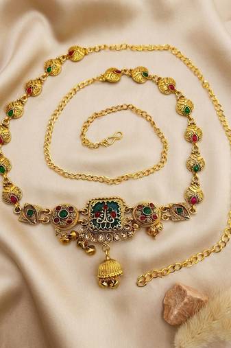 Gold plated heritage enamel waist chain kamarbandh