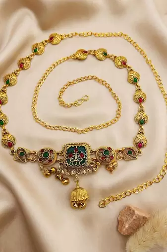 Gold plated heritage enamel waist chain kamarbandh