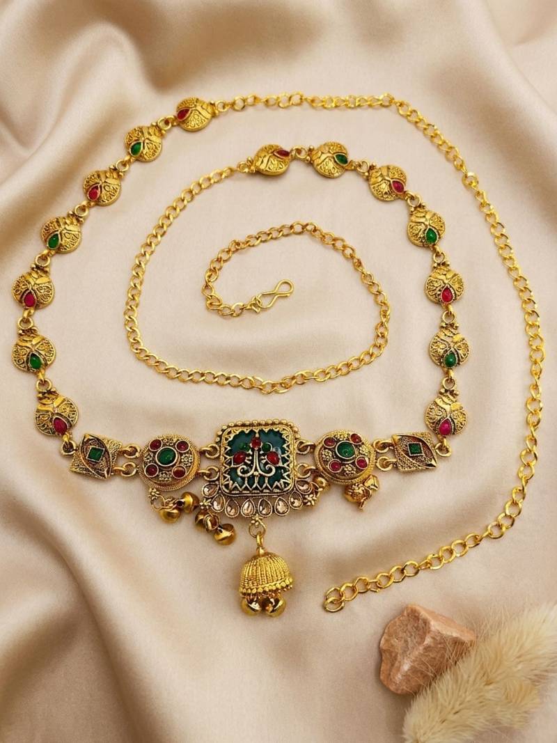 Gold plated heritage enamel waist chain kamarbandh