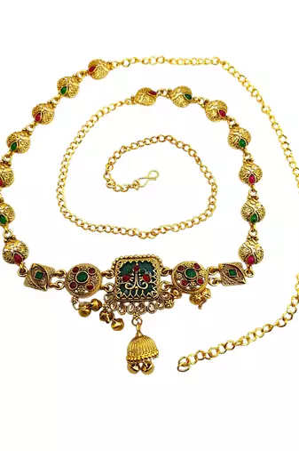 Gold plated heritage enamel waist chain kamarbandh