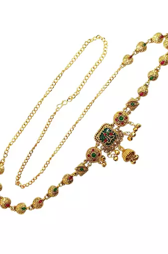 Gold plated heritage enamel waist chain kamarbandh