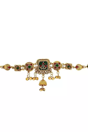 Gold plated heritage enamel waist chain kamarbandh