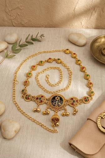 Gold plated heritage meenakari waist chain kamarbandh