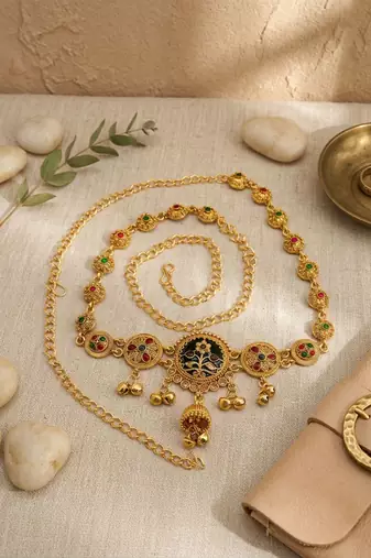 Gold plated heritage meenakari waist chain kamarbandh