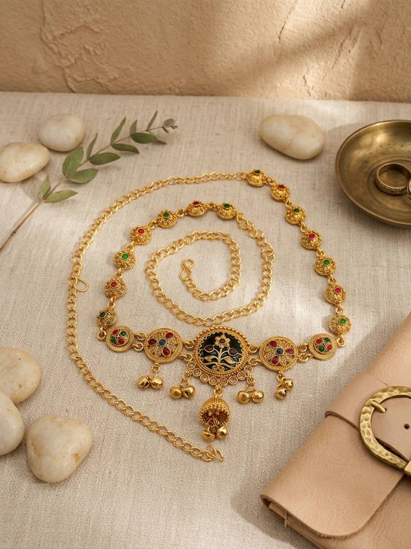 Gold plated heritage meenakari waist chain kamarbandh