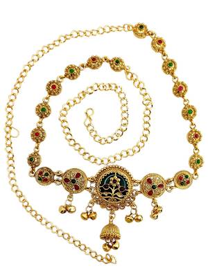 Gold plated heritage meenakari waist chain kamarbandh 2