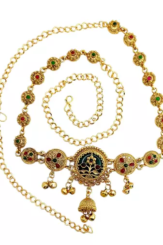 Gold plated heritage meenakari waist chain kamarbandh