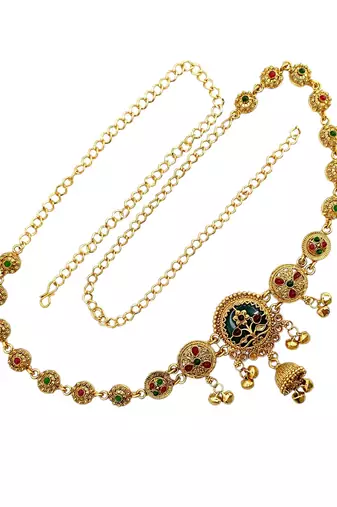 Gold plated heritage meenakari waist chain kamarbandh