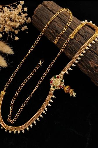 Gold plated kundan beads waist chain kamarbandh