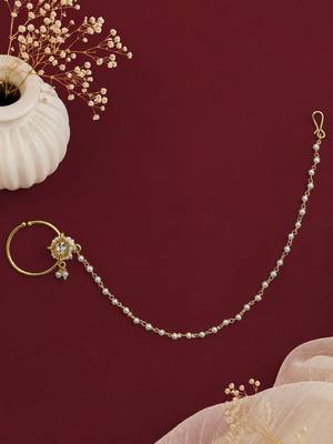 Gold plated beaded pressing nose ring with chain 1