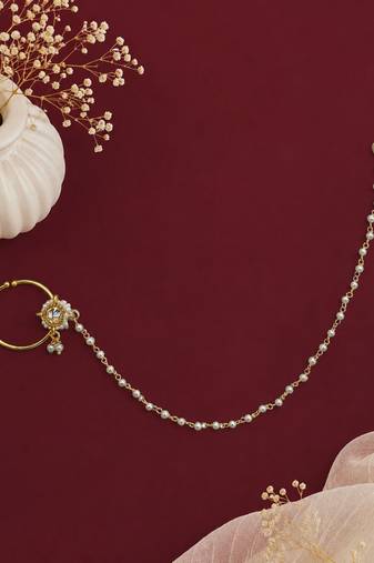Gold plated beaded pressing nose ring with chain