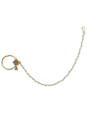 Gold plated beaded pressing nose ring with chain 2