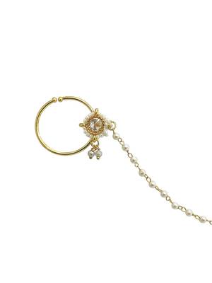 Gold plated beaded pressing nose ring with chain 3