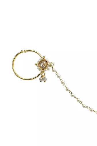 Gold plated beaded pressing nose ring with chain