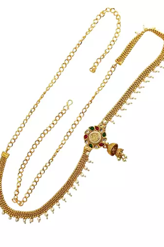 Gold plated kundan beads waist chain kamarbandh