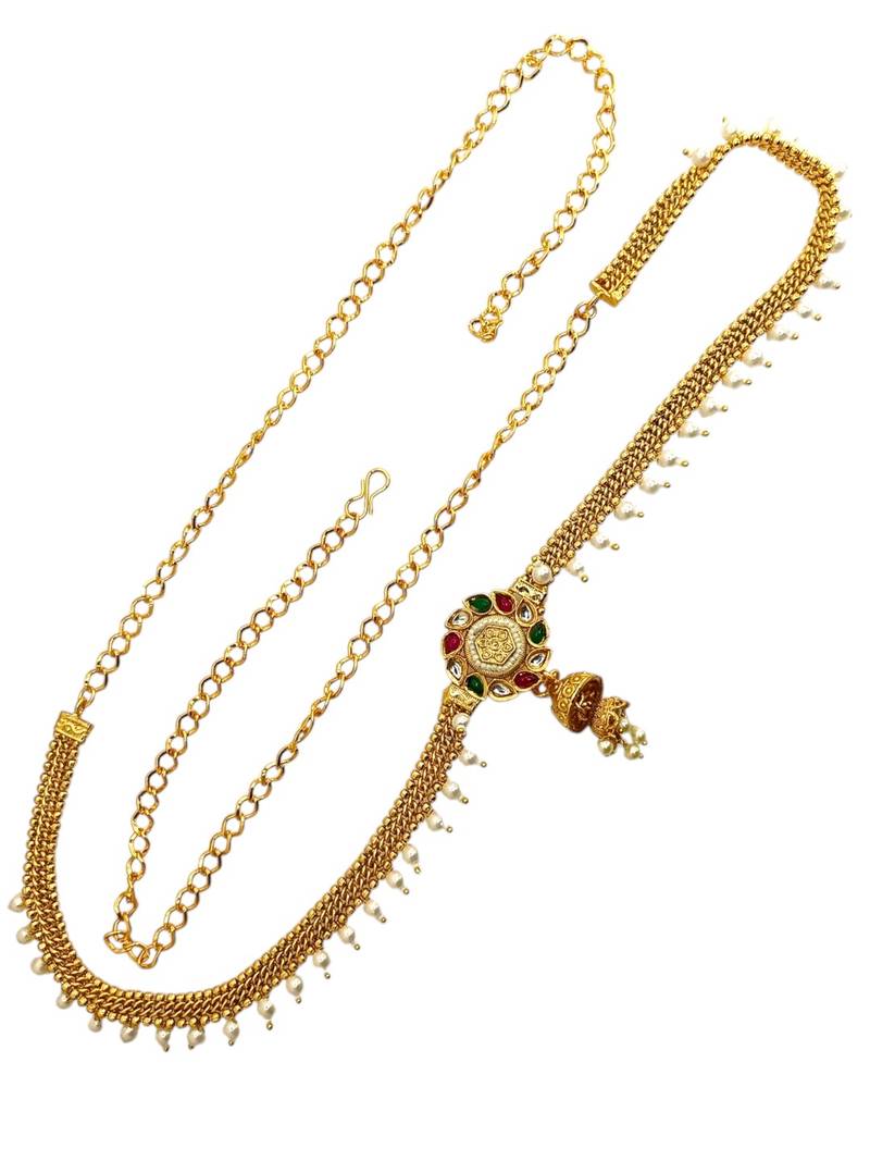 Gold plated kundan beads waist chain kamarbandh