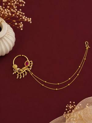 Gold plated american diamond nose ring with chain 1