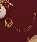 Gold plated american diamond nose ring with chain
