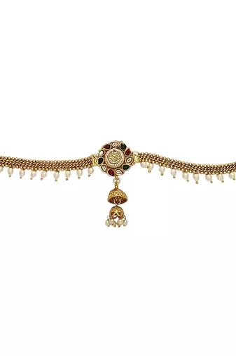Gold plated kundan beads waist chain kamarbandh