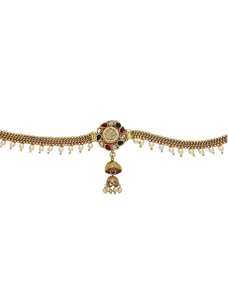 Gold plated kundan beads waist chain kamarbandh