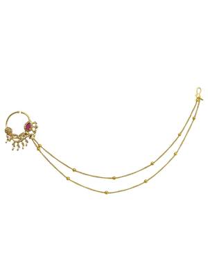 Gold plated american diamond nose ring with chain 2