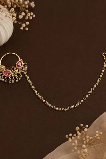 Gold plated american diamond nose ring nathiya