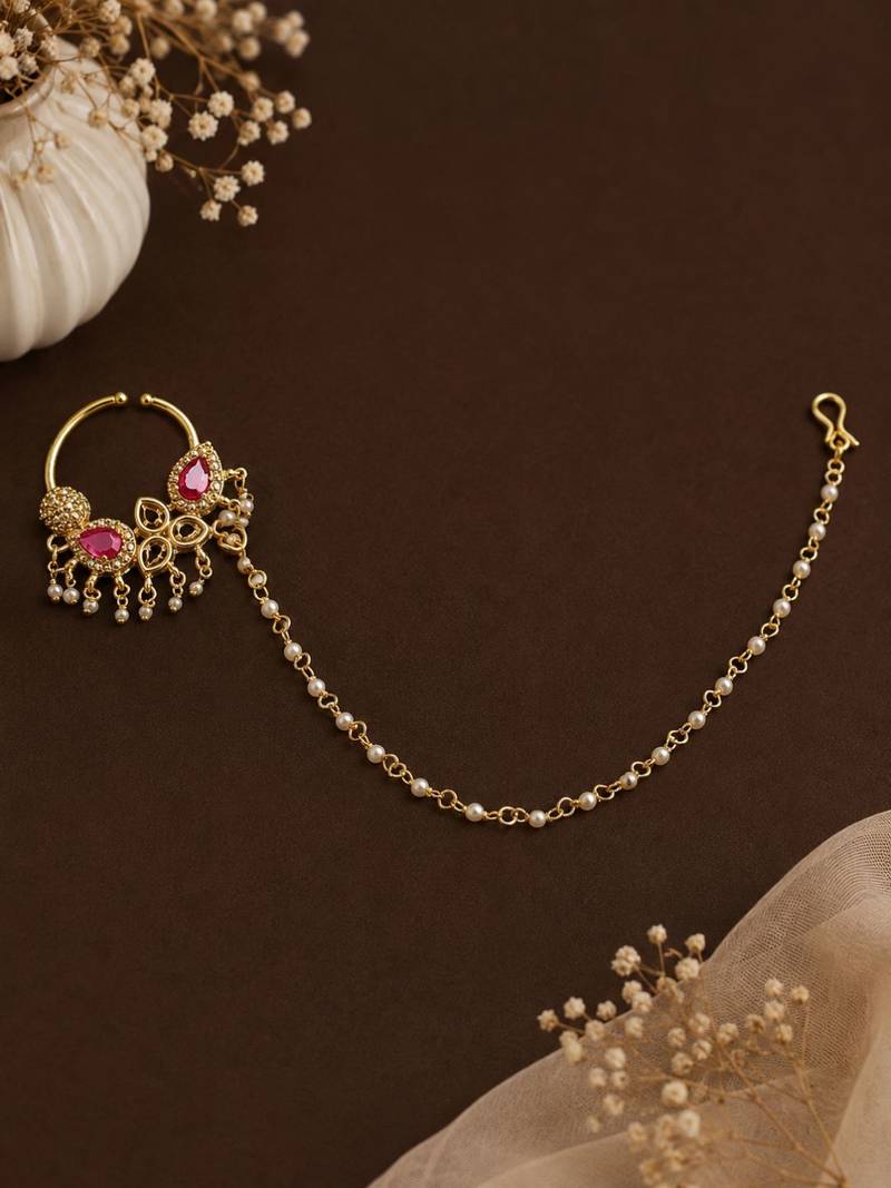 Gold plated american diamond nose ring nathiya