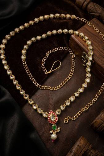 Gold plated kundan embellished waist chain kamarbandh