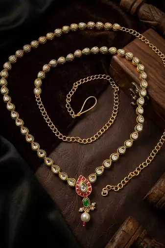 Gold plated kundan embellished waist chain kamarbandh