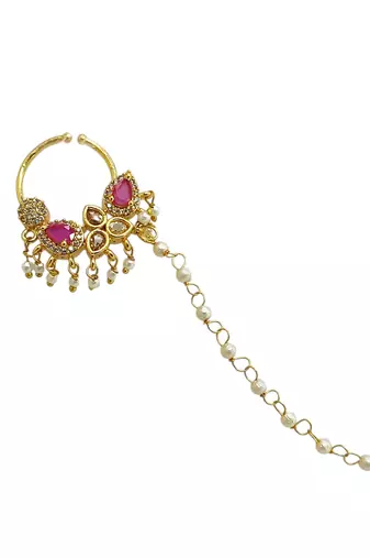 Gold plated american diamond nose ring nathiya