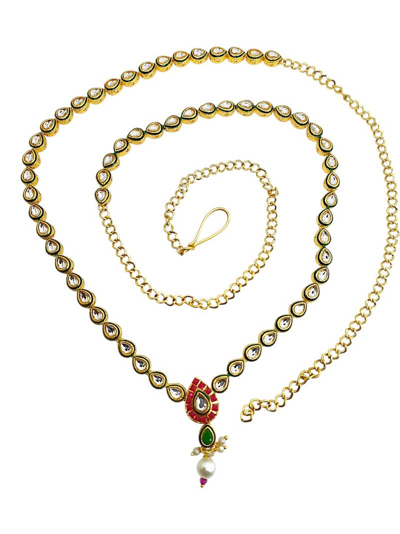 Gold plated kundan embellished waist chain kamarbandh