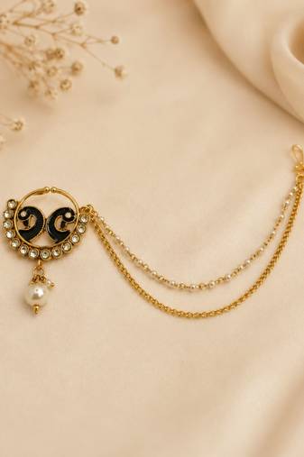 Gold plated peacock enamel nose ring nathiya